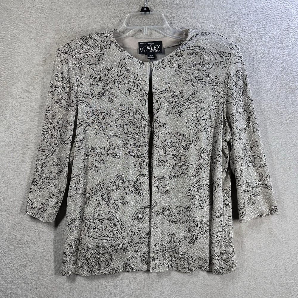 Alex‎ Evenings Jacket Set Womens Sz XLP Gold Beige Sparkle Blazer Event Cocktail